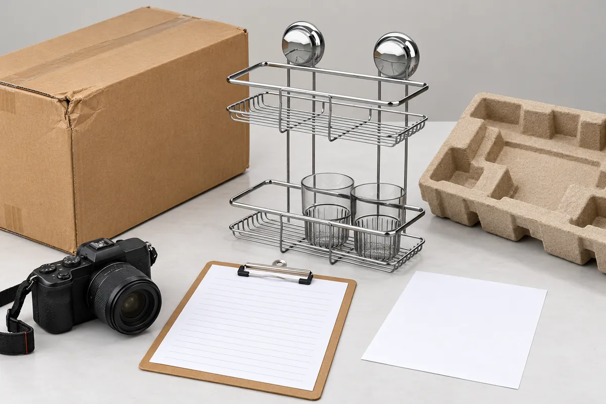 Buyer evidence layout pairs carton, original inserts, intact basket and receiving record