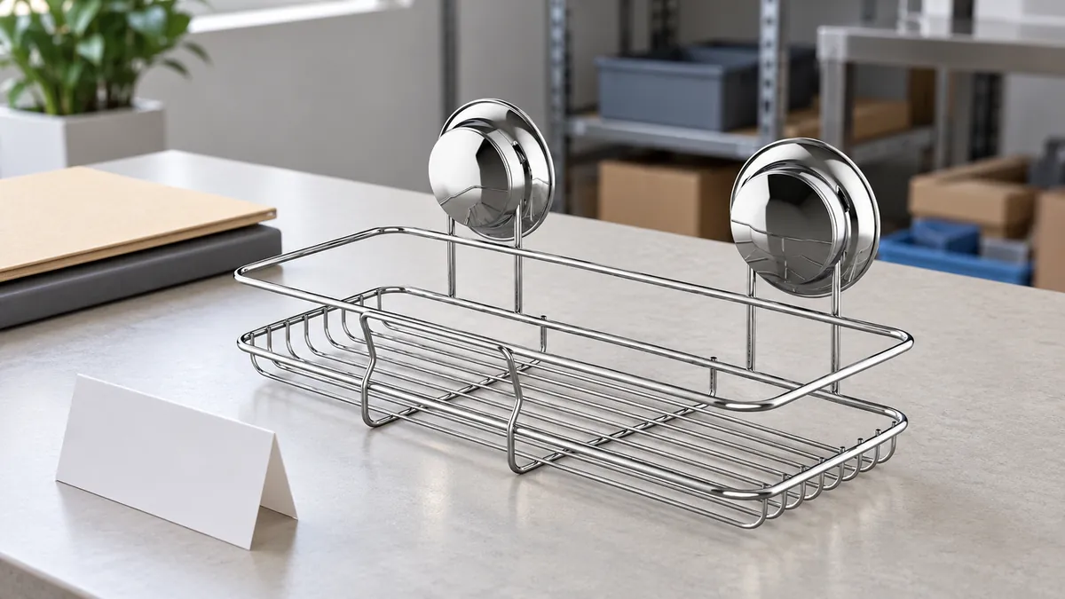 Importer matches a two-suction-mount chrome wire rack sample with blank SKU records before reviewing supplier evidence