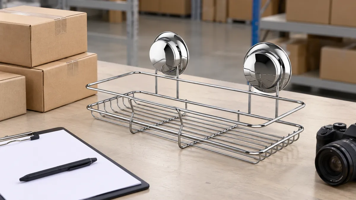 Importer documents a small trial batch beside the accurately configured twin-suction chrome wire basket sample