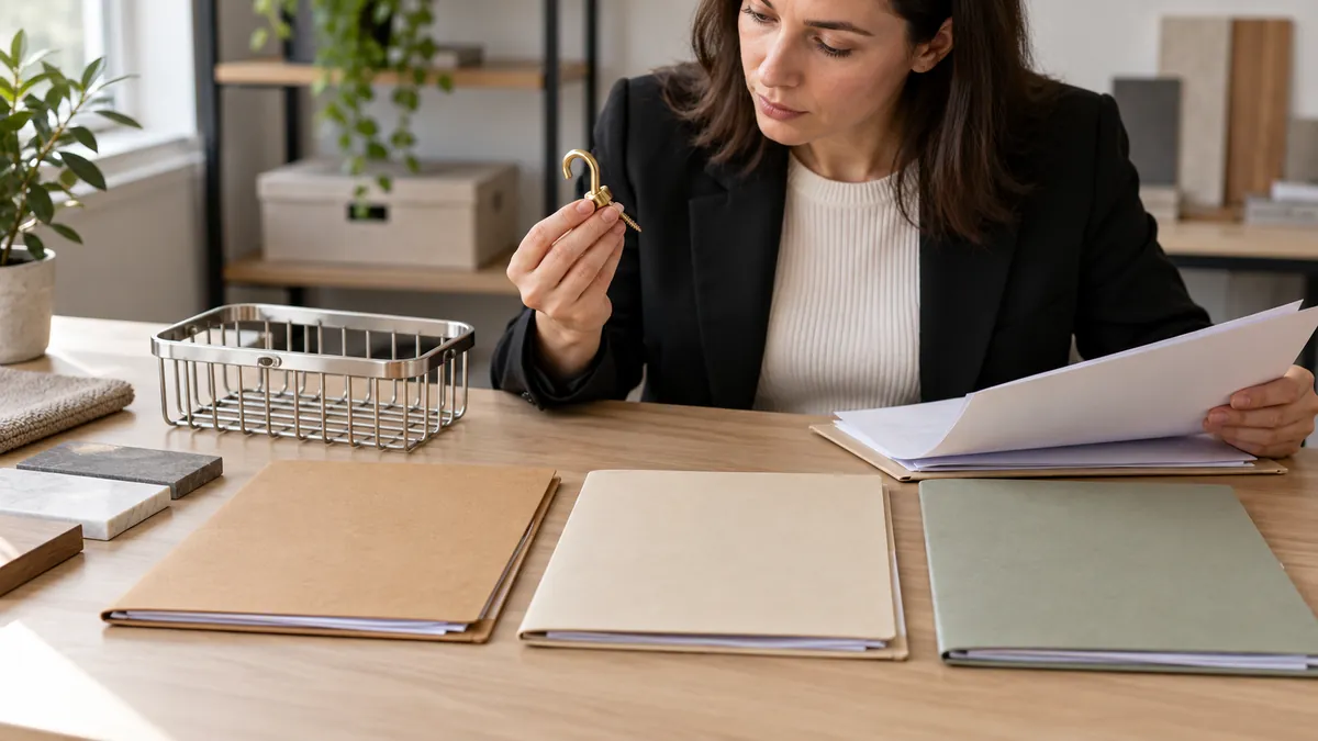 Importer checks a brass hardware sample against a neutral component list and supplier material records