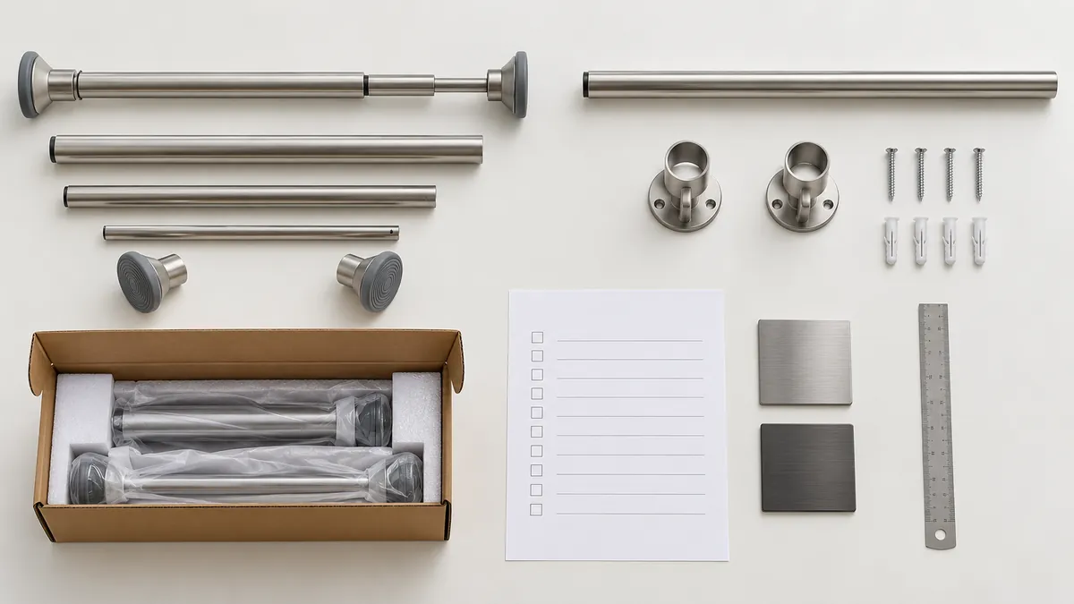 Importer checklist for checking a shower rod sample, wall interface and package contents