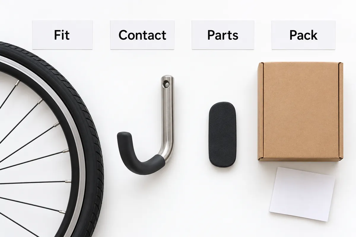 Bike wall mount rack RFQ checklist with fit, contact, parts and retail pack review categories