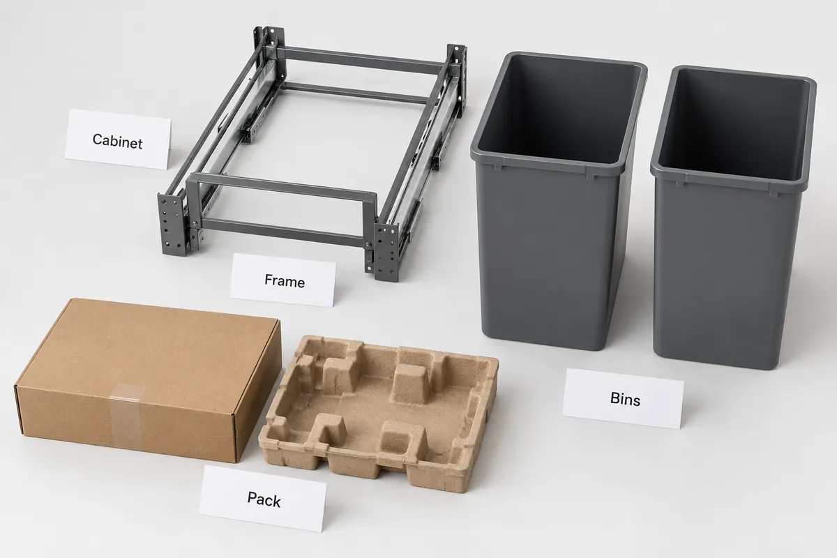 Pull-out recycling bin RFQ checklist for cabinet, frame, bins and pack components