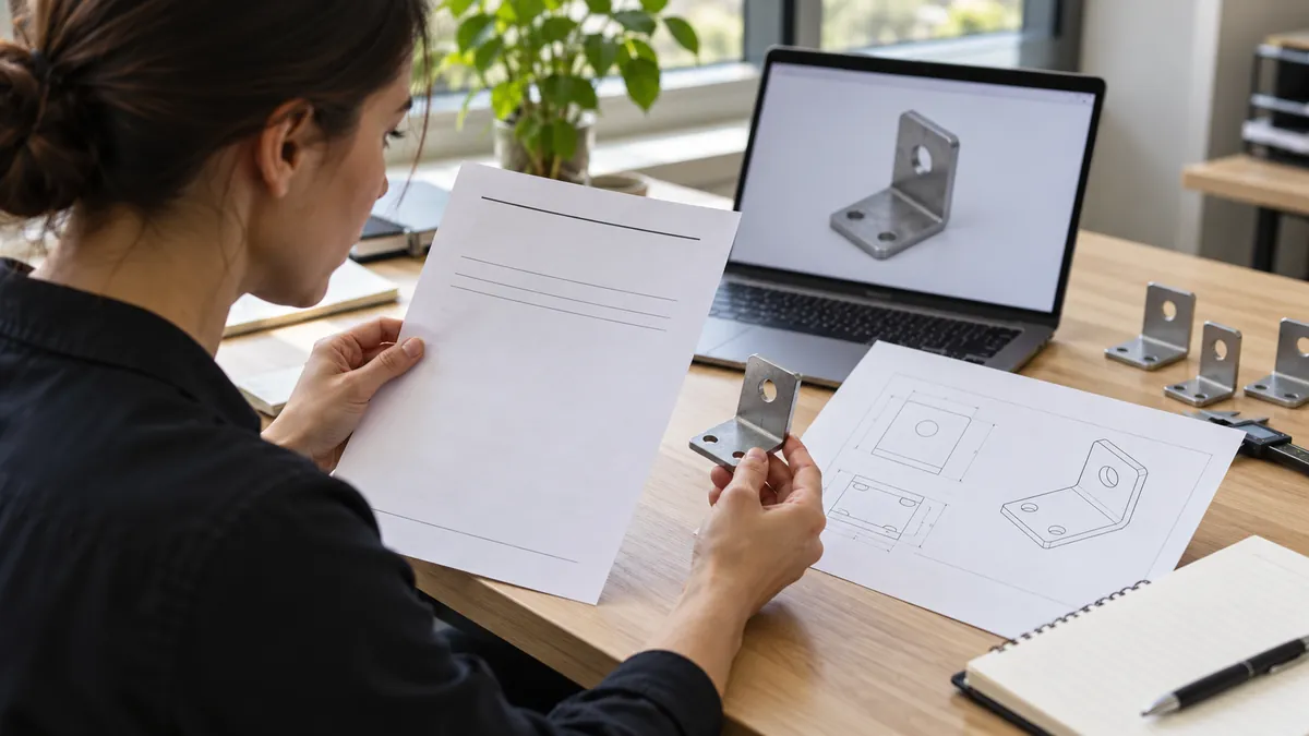Importer comparing a supplier declaration with an unbranded metal hardware SKU drawing