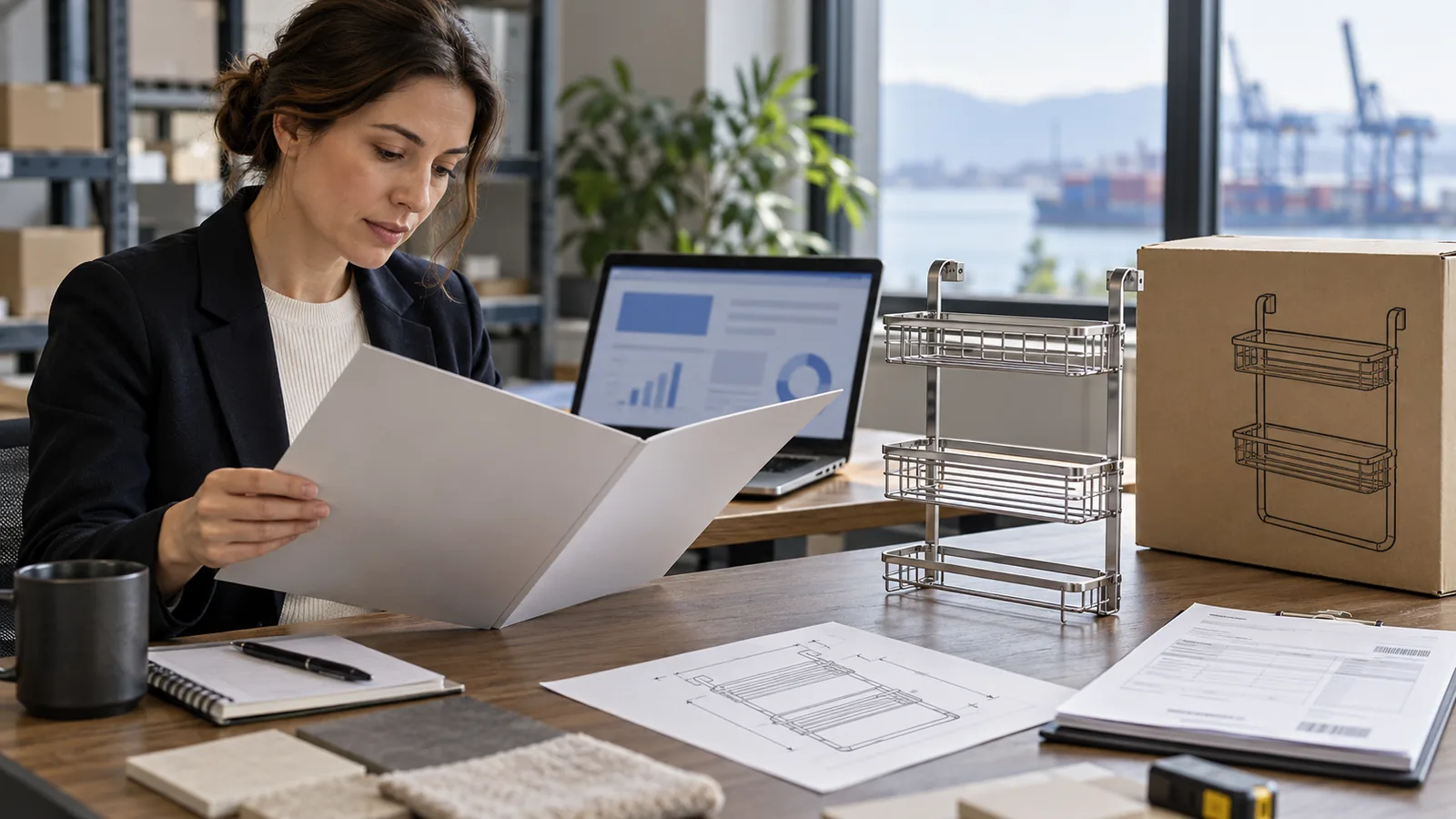 Canadian hardware importer reviewing CARM account readiness and product facts; conceptual illustration only, no official portal or clearance result.