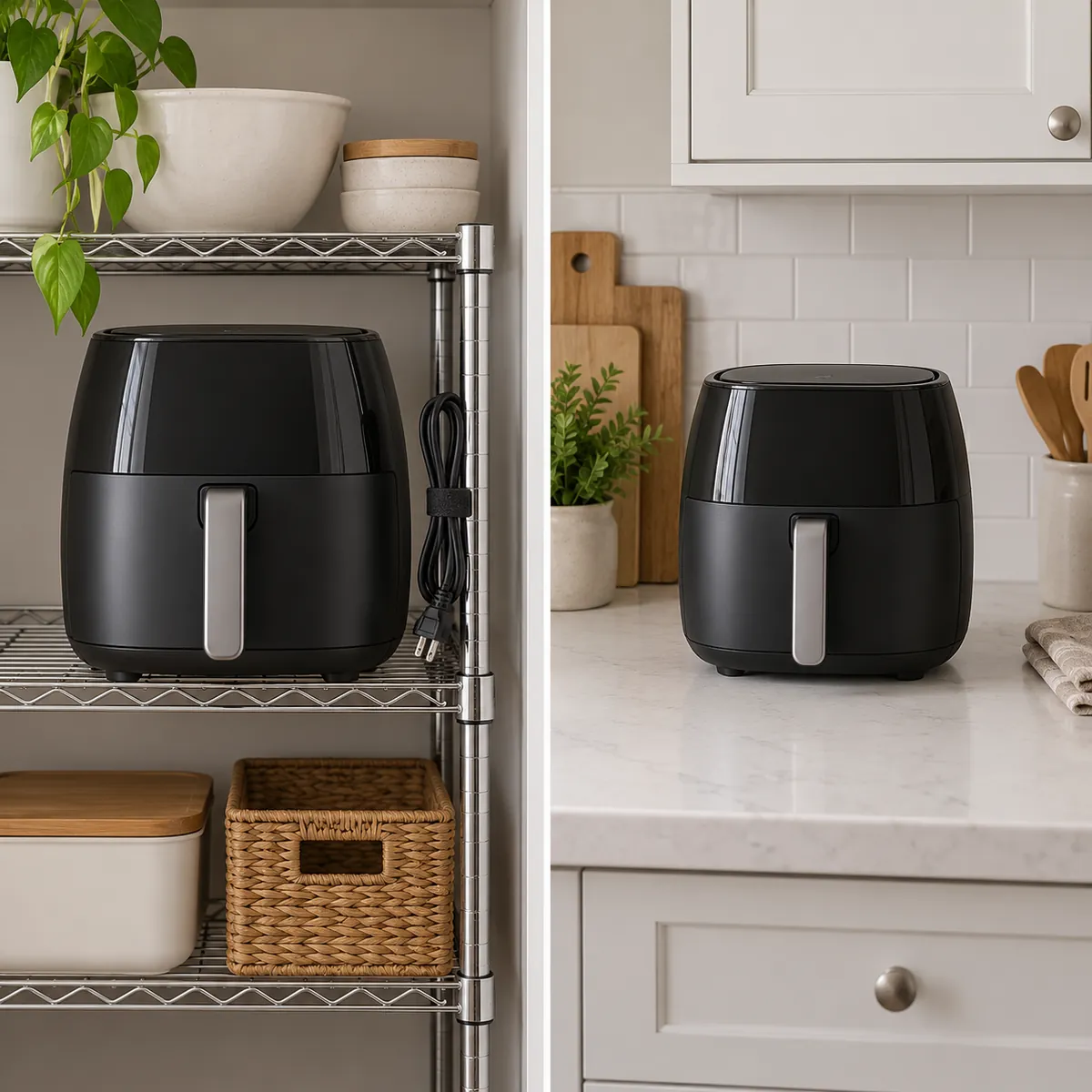 Buyer compares an unplugged appliance envelope with a metal rack opening before sample approval