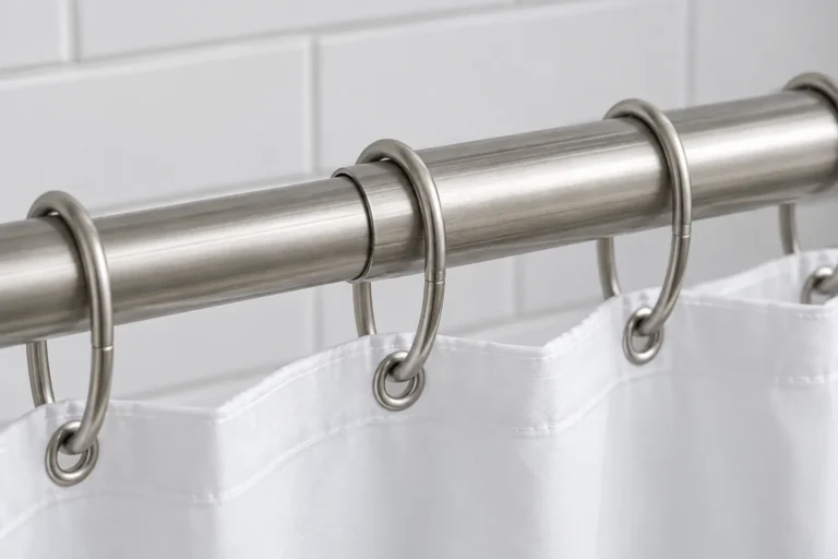 Conceptual shower curtain rings at the overlap joint of a telescopic shower rod
