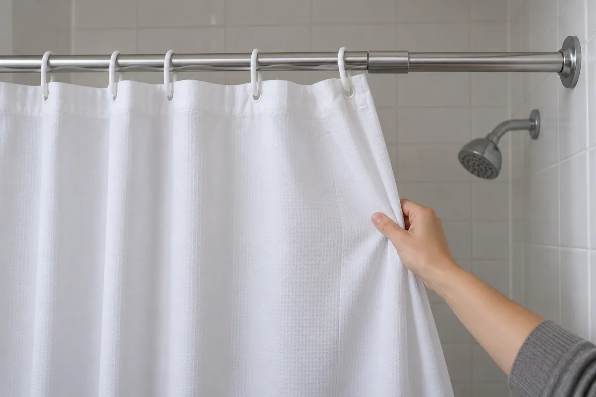 Buyer moves the installed shower curtain ring across a telescopic rod joint during sample review