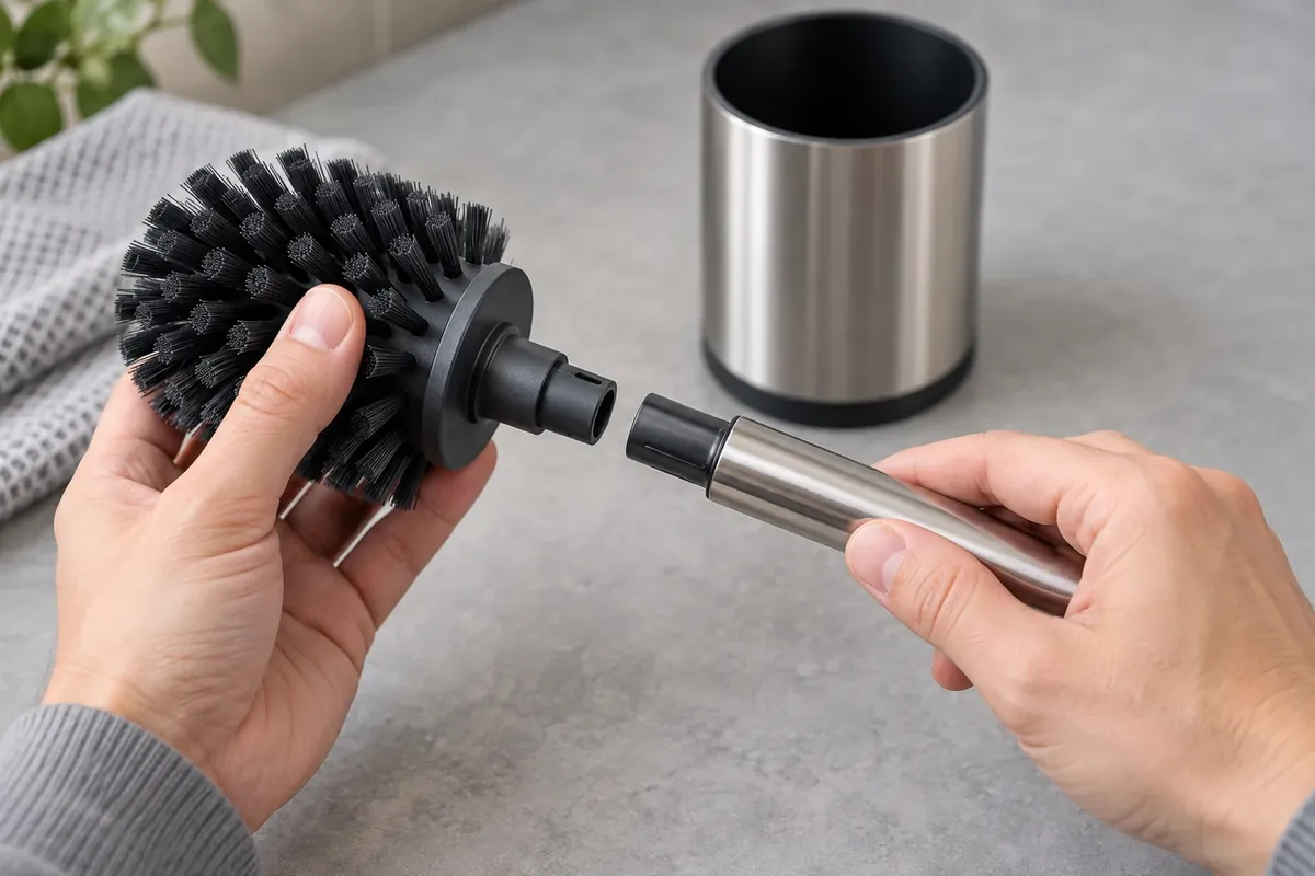 Buyer checking a model-specific toilet brush head and handle connection