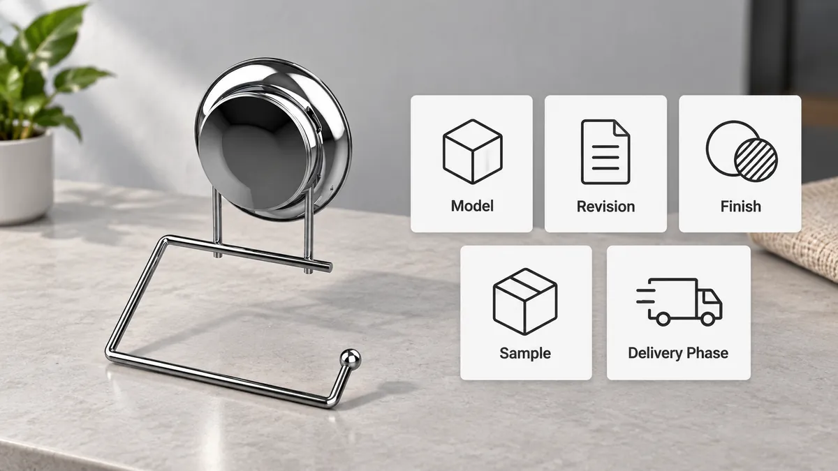 Commercial washroom accessory buyer checklist with room, product, finish, sample and release records