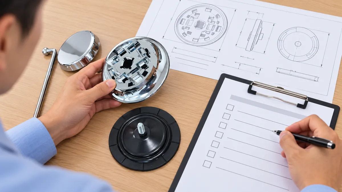 Buyer comparing a representative hardware component assembly with a source and revision record