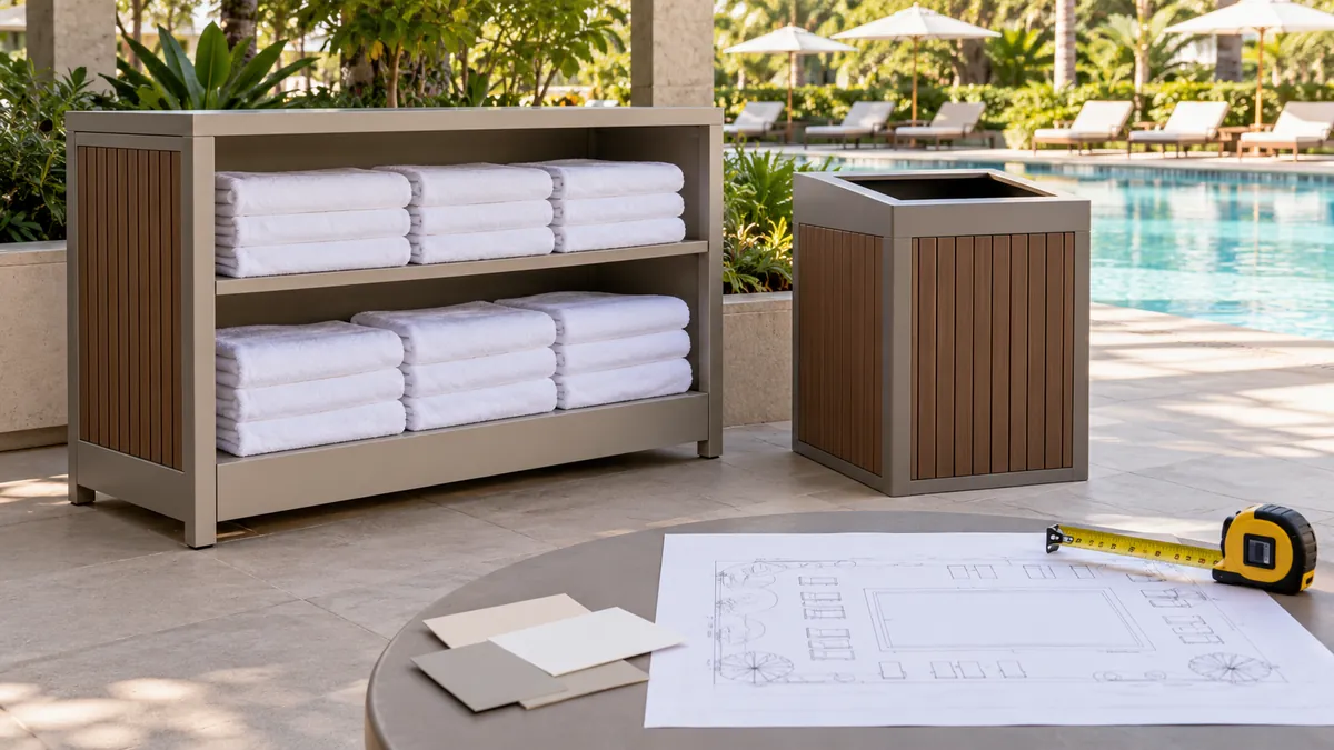Generic comparison of open towel staging, clean-towel storage and a separate used-towel return console