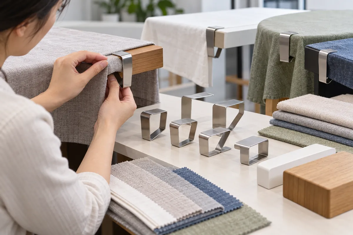 Clip jaw, table edge and textile contact interface detail