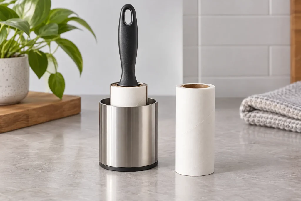 Metal lint roller holder fit: Orientation and refill-access checks