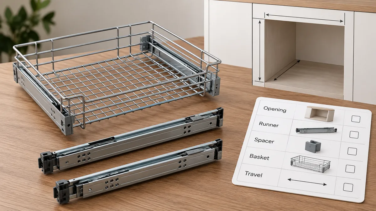 Buyer checklist for cabinet opening runner spacing basket width and loaded travel