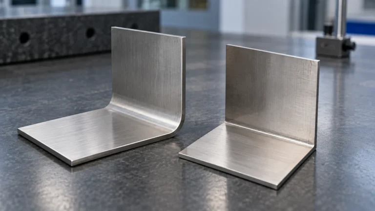 Stainless sheet-metal bend radius and formed part inspected for OEM sample approval