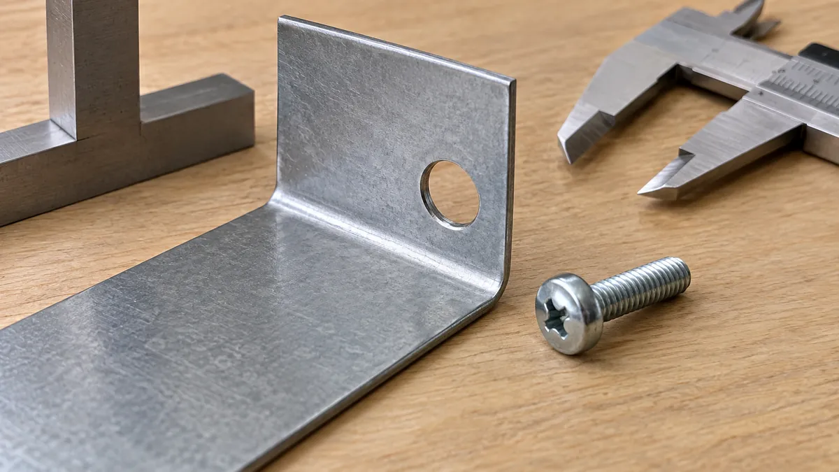 Hole datum and screw alignment checked beside the bend on a formed sample