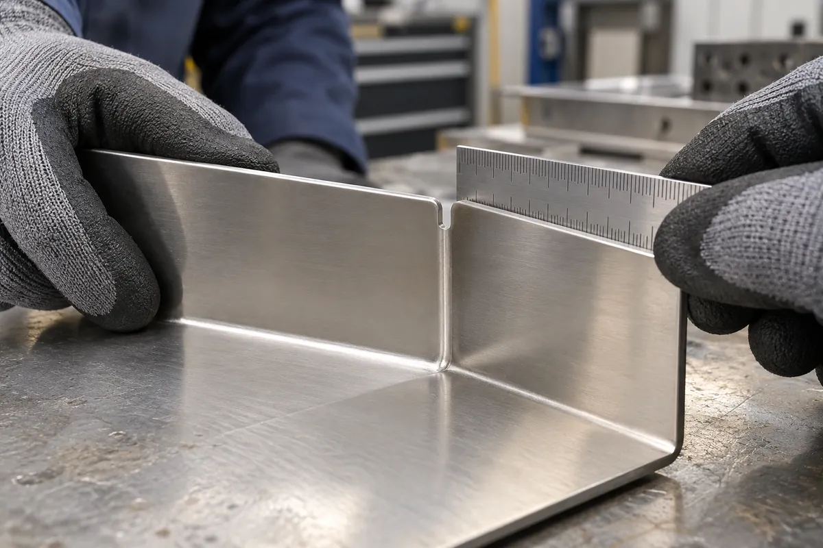 Sheet-metal corner relief checked on a formed sample