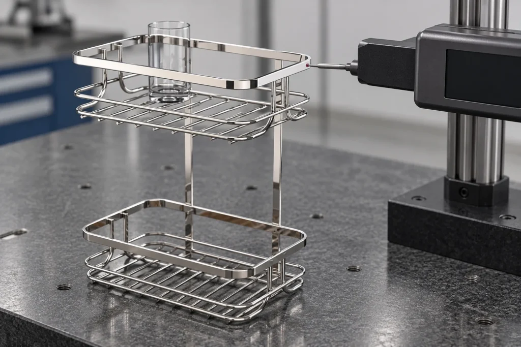 Bathroom basket sample reviewed with a surface profilometer for measurement planning