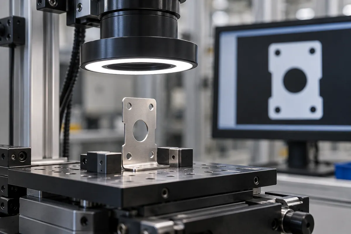 Buyer and engineer comparing stainless hardware with a black oxide sample coupon