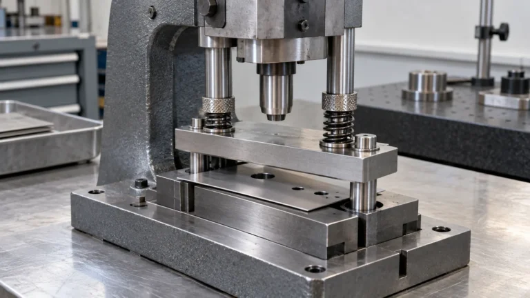 Stationary punch press die with paired stripper springs and a thin perforated mounting plate