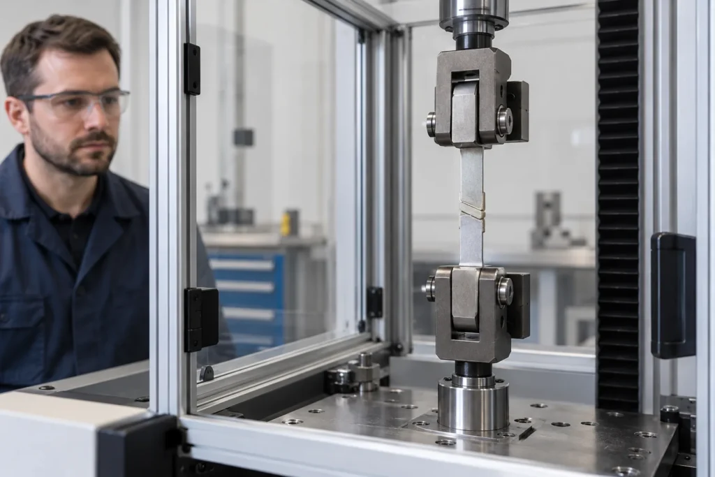 Bonded metal lap joint mounted in a guarded mechanical cycling fixture