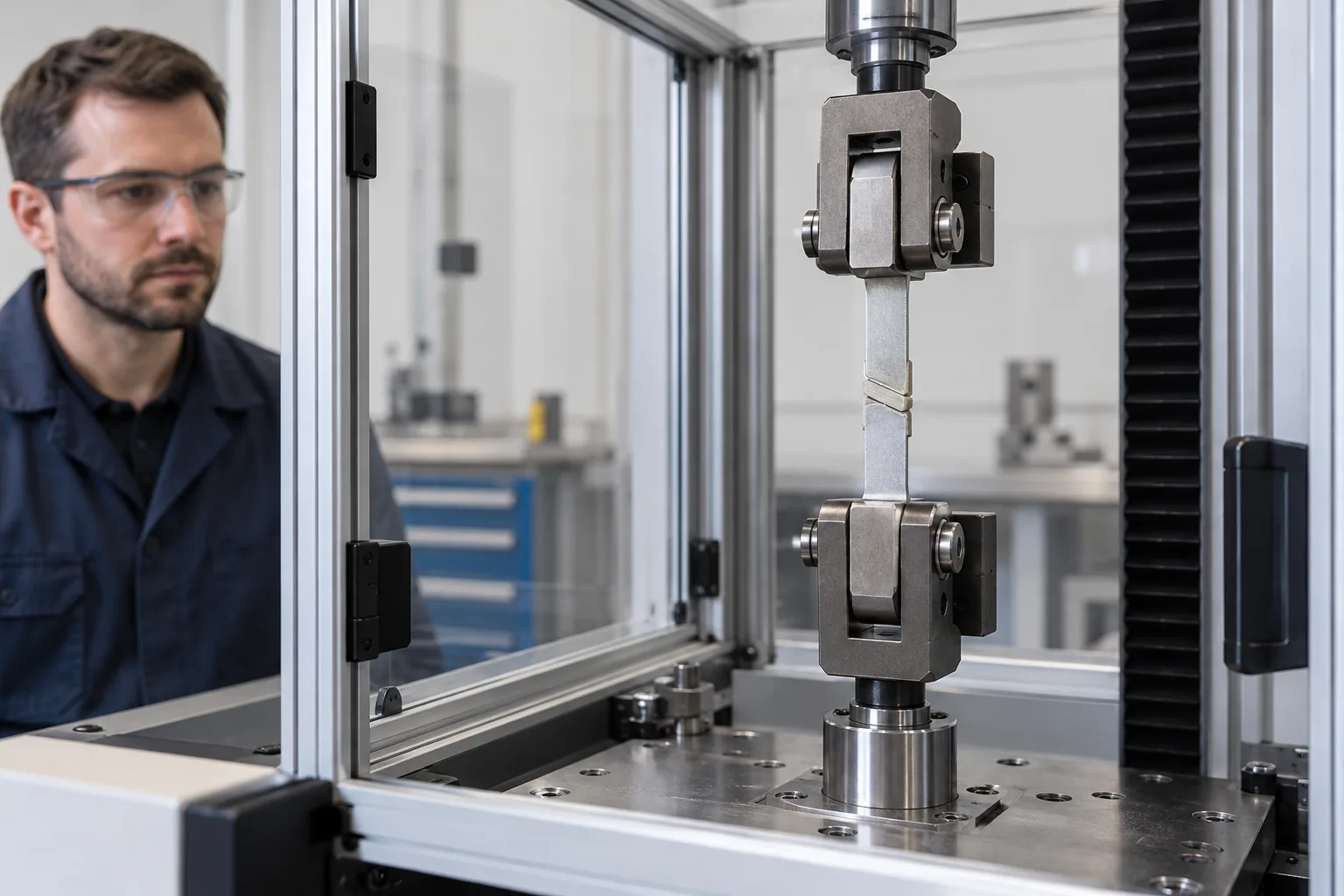 Bonded metal lap joint mounted in a guarded mechanical cycling fixture