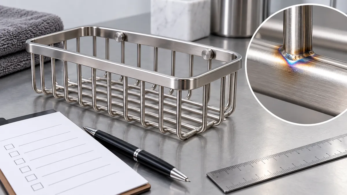 Stainless wire basket and blank checklist prepared for weld appearance specification review