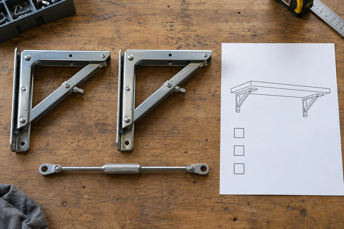 Buyer checklist review of folding shelf parts, bracket spacing and release access