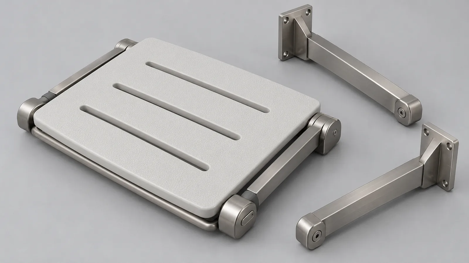 Generic folding shower-seat sample displayed loose for a supplier specification review